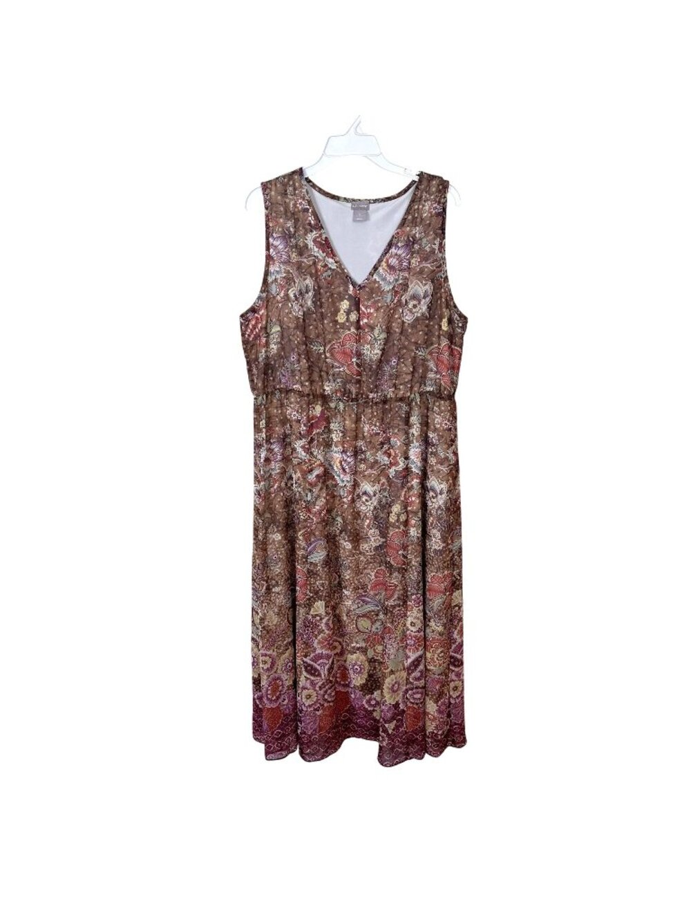 Chicos Womens Floral Sleeveless Dress Brown XL 16 Lightweight Boho